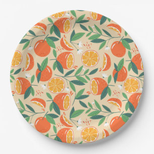 Plato De Papel lindo naranja cítrico de tejas