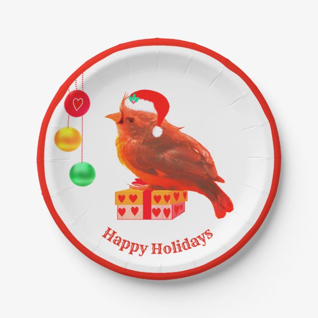 Plato De Papel Lindo pájaro de Navidad (Anverso)