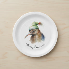 Plato De Papel Lindo pájaro Kiwi con sombrero de duende de Navida