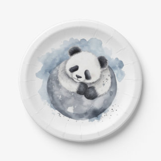 Plato De Papel Lindo Panda Acolor Al Agua Dormido
