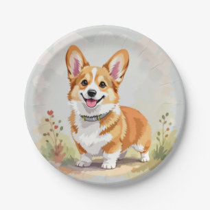 Plato De Papel Lindo perro Corgi Galés de Pembroke Rojo