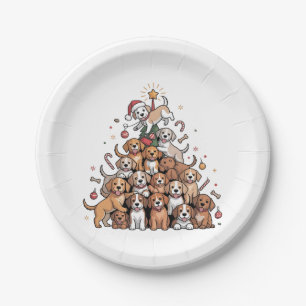 Plato De Papel Lindo perro de árbol de Navidad