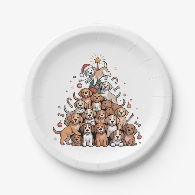 Plato De Papel Lindo perro de árbol de Navidad   (Anverso)