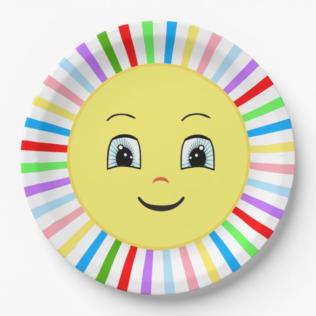 Plato De Papel Lindo Sol Brillante Feliz Multicolor (Anverso)