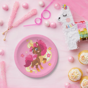 Plato De Papel Lindo unicornio floral