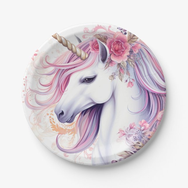 Plato De Papel Lindo Unicornio Mágico (Anverso)