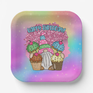 Plato De Papel lindo unisex Birthday gnome 