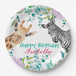 Plato De Papel lindos animales del zoológico Giraffe jungla Anive
