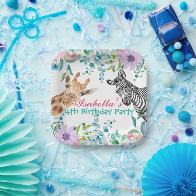 Plato De Papel lindos animales del zoológico Giraffe jungla Anive (Fiesta)