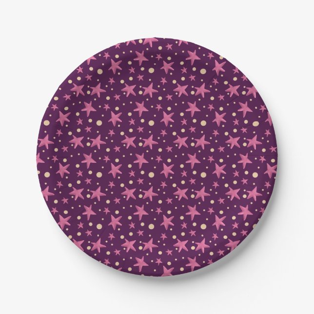 Plato De Papel Lindos estrellas rosadas simples (Anverso)