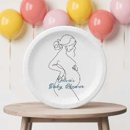 Plato De Papel Line Art Pregnancy Silhouette Baby Shower