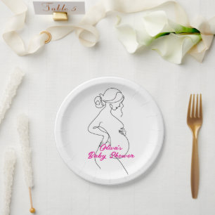 Plato De Papel Line Art Pregnancy Silhouette Baby Shower