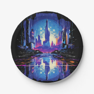 Plato De Papel Línea aérea futurista de Cyberpunk City