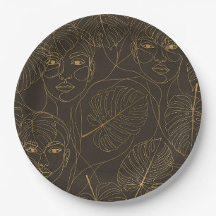 Plato De Papel Línea de cara botánica rústica patrón (1)
