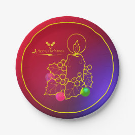 Plato De Papel Línea de la Vela de la Vela Holly Dibujo rojo y az