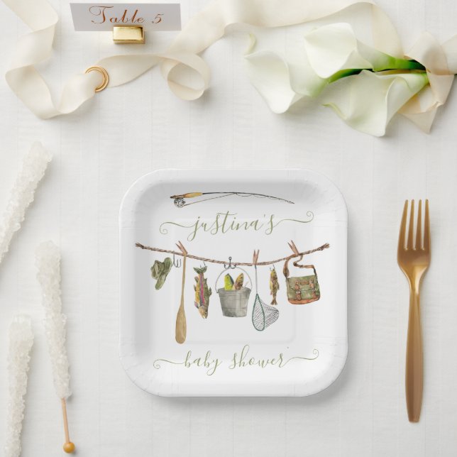 Plato De Papel Línea de ropa Baby Shower para el carrete de pesca (Boda)