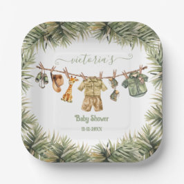 Plato De Papel Línea de ropa de Baby Shower de la jungla de Safar