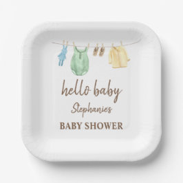 Plato De Papel Línea de ropa de Boho de Baby Shower Hello Baby