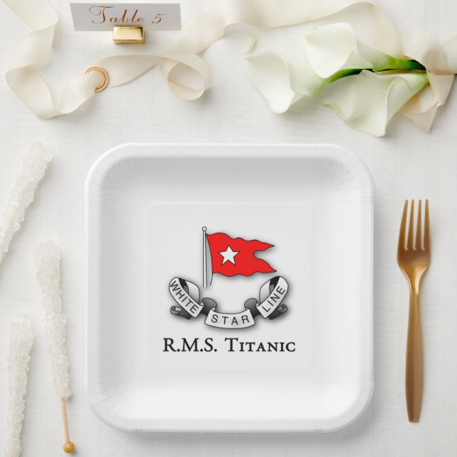 Plato De Papel Línea Estrella Blanca Titanic RMS (Boda)