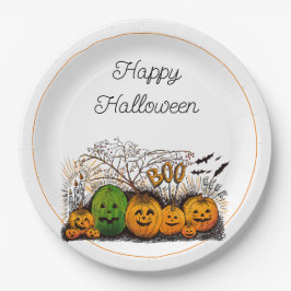 Plato De Papel Línea Jack-O-Lantern hacia arriba