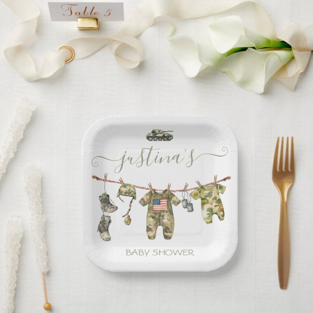 Plato De Papel Línea militar Baby Shower Clothesline (Boda)