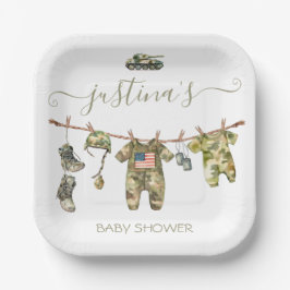Plato De Papel Línea militar Baby Shower Clothesline
