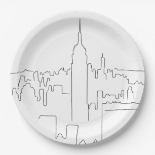 Plato De Papel Línea Mínima de la Ciudad de Nueva York