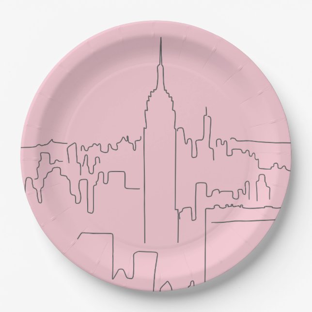 Plato De Papel Línea Mínima Rosa de Nueva York (Anverso)