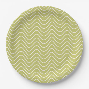 Plato De Papel Línea Mínima Verde Lime del Patrón Chevron