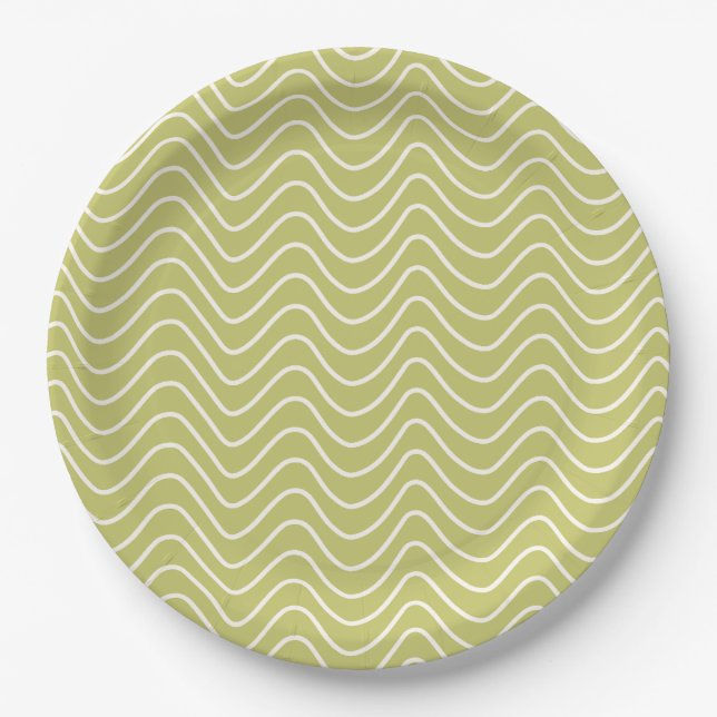 Plato De Papel Línea Mínima Verde Lime del Patrón Chevron (Anverso)