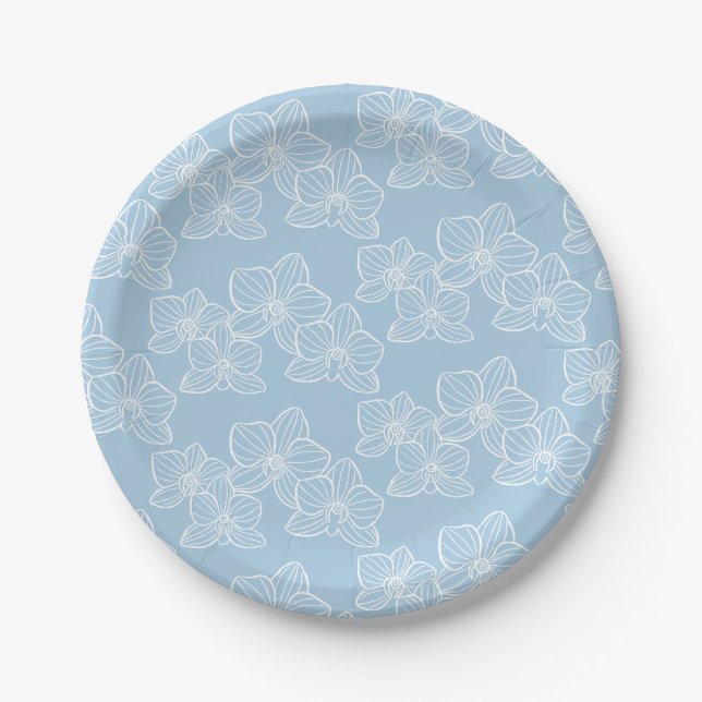 Plato De Papel Linear Orchid | Elegant Floral Party & Event Blue (Anverso)