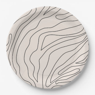 Plato De Papel Líneas abstractas mínimas de crema
