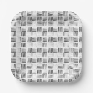 Plato De Papel Líneas cuadradas modernas mínimas Patrón blanco y
