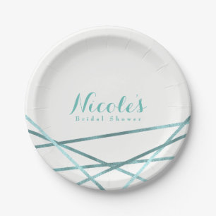 Plato De Papel Líneas geométricas modernas de color aqua teal ele