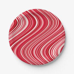 Plato De Papel Líneas onduladas en rojo y blanco