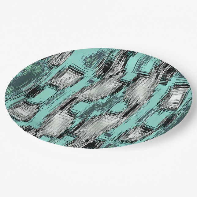 Plato De Papel Líneas pixeladas cruzadas formando cuadrados abstr (Angular)