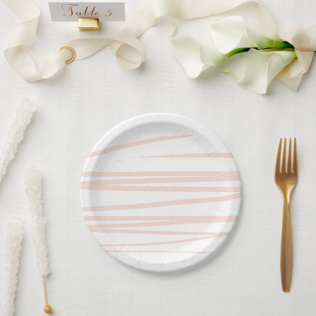 Plato De Papel Líneas rosas modernas de Rubor Resumen Arte (Boda)