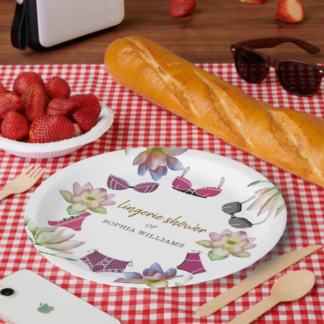 Plato De Papel Lingerie Bridal Shower Floral Tema (Picnic)