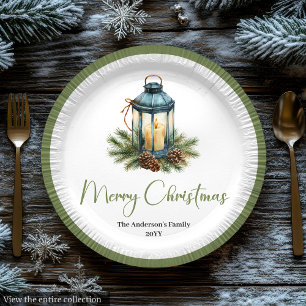 Plato De Papel Linterna Clásica de Navidad Boho en Colores Terros