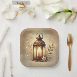 Plato De Papel Linterna de Bronce Brillante Boda Romántica Rústic