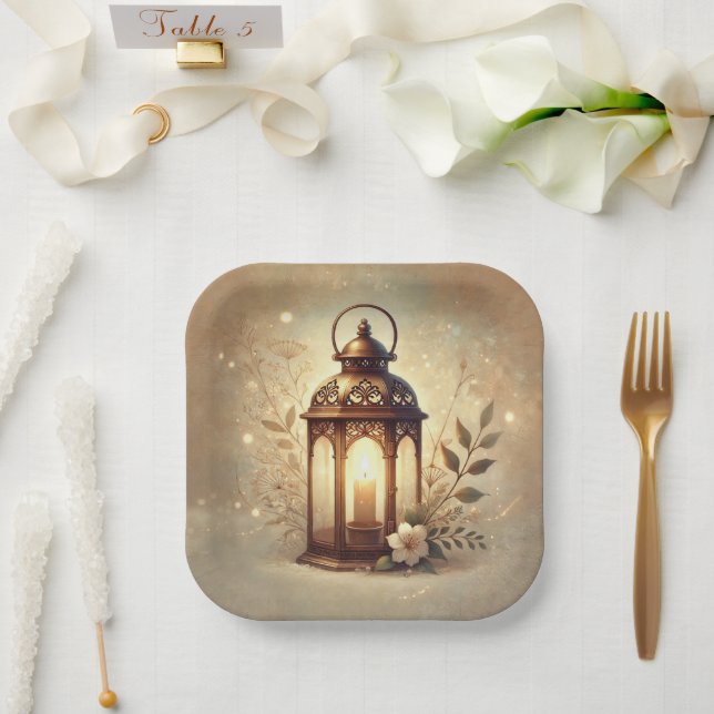 Plato De Papel Linterna de Bronce Brillante Boda Romántica Rústic (Boda)