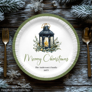 Plato De Papel Linterna de Navidad Boho Moderna en Colores Neutro