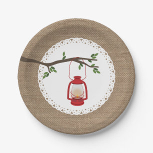 Plato De Papel Linterna que acampa roja - arpillera inspirada