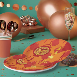 Plato De Papel Linternas Rojas Caballo Año Nuevo Chino PPP