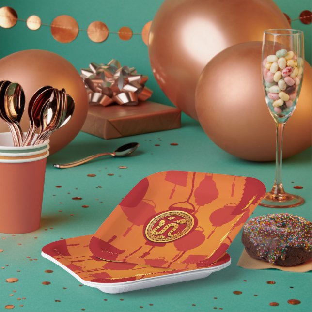 Plato De Papel Linternas rojas Snake chino Año Nuevo SqP (Multi)