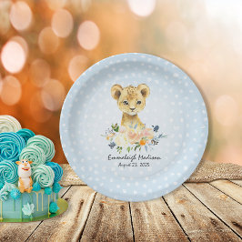 Plato De Papel Lion Cub Blue Baby Shower Fiesta