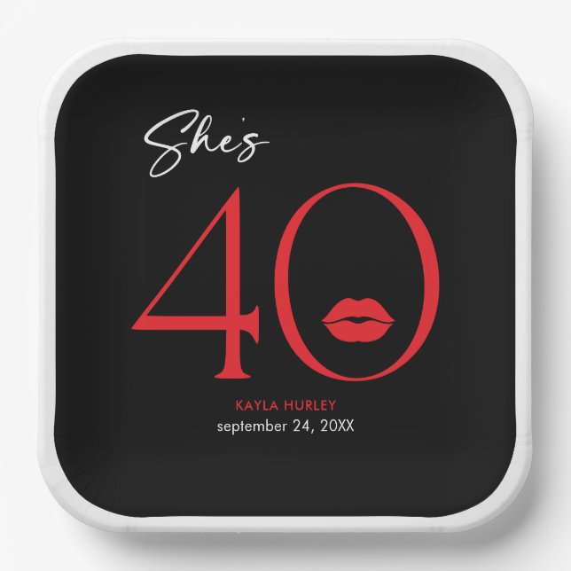 Plato De Papel Lips rojas minimales modernas de cuarenta años (Anverso)