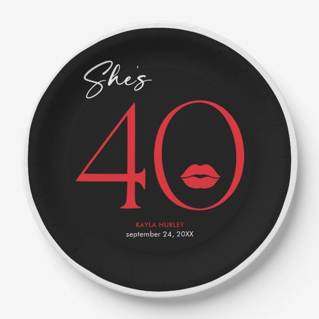 Plato De Papel Lips rojas minimales modernas de cuarenta años (Anverso)