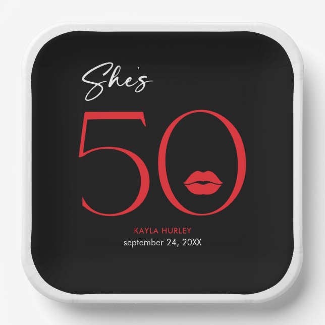 Plato De Papel Lips rojas minimales modernas ella tiene 50 años (Anverso)
