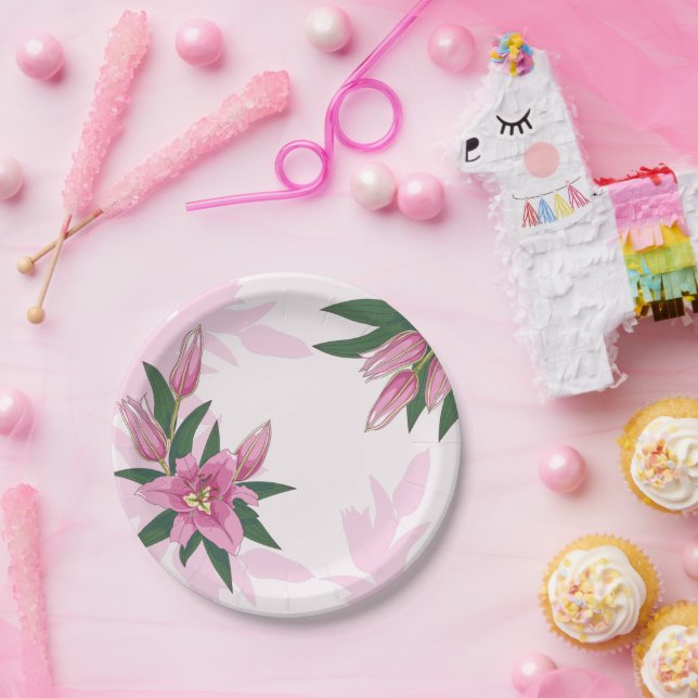 Plato De Papel Lirio de Blooming Rosa (Fiesta)